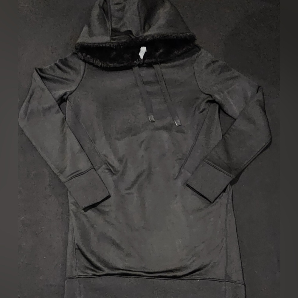 ATHLETA BLACK LONG SLEEVE TRIUMPH LUXE SHINE HOODIE SWEATSHIRT‎ DRESS Size S